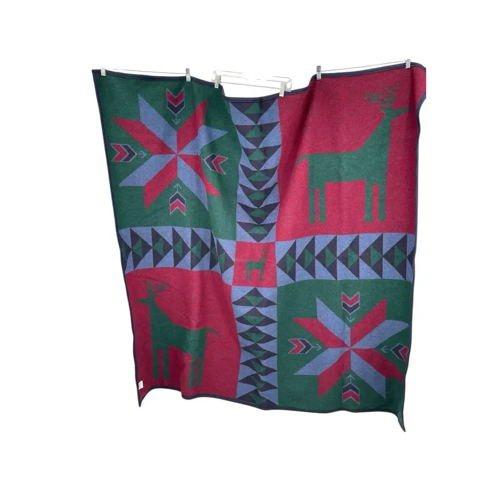 Pendleton Woolen Mills Blanket Holiday Deer Stars Green Red